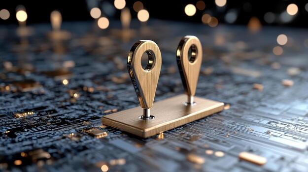 Two golden pins on a circuit board with lights photo