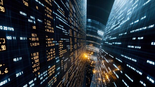 A view of a city with many buildings and lights photo