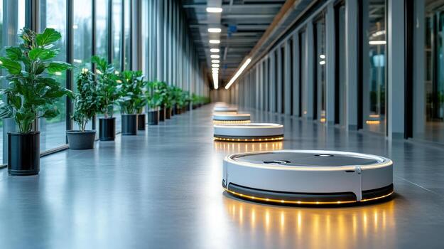 Robot vacuum cleaner in a modern building photo