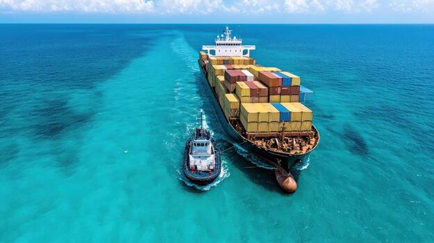 A large container ship is traveling through the ocean photo