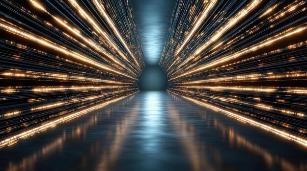 A long tunnel with lights and a dark background photo