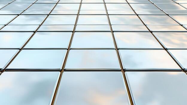 A building with glass windows and sky reflected in them photo