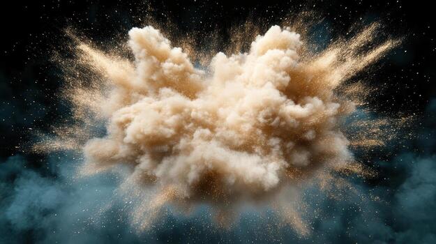 An explosion of dust and smoke on a black background photo