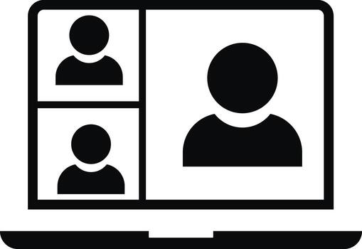 Home office in quarantine times icon . Digital communication. Internet teaching media. conference icon. People on computer screen. design isolated on white background vector