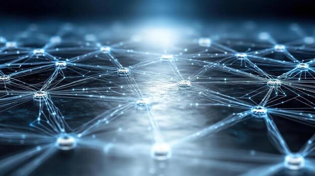 A network of connected dots on a dark background photo