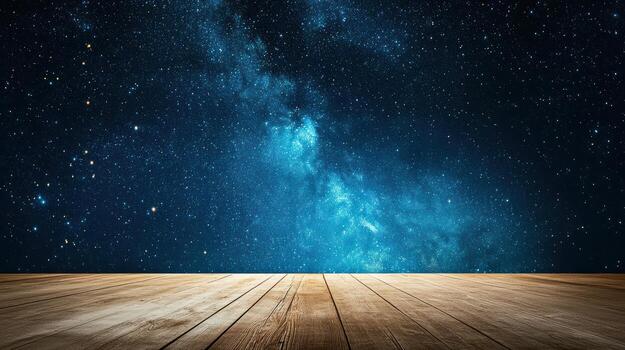 Wooden floor with milky way in the background photo
