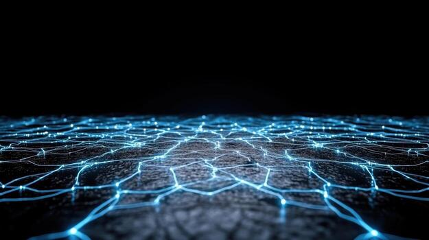 A dark background with blue lines photo