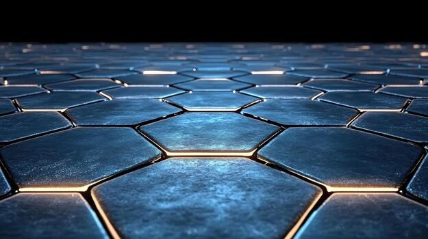 Hexagonal tiles on a black background photo
