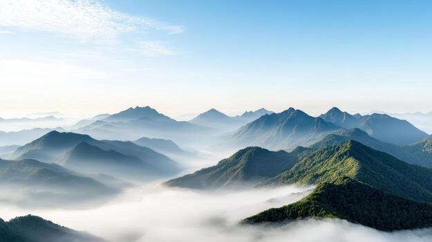 A view of mountains covered in fog photo