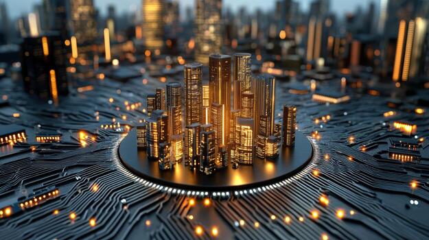 un ciudad en un circuito tablero con un ciudad en el medio foto