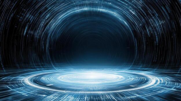 Abstract futuristic background with blue light and digital symbols photo