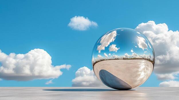 A large mirror ball sitting on a concrete floor photo