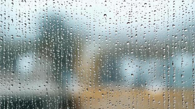 Rain drops on a window glass with a blurred background photo