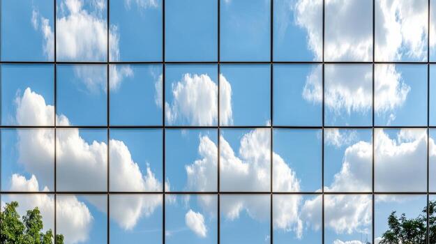 Clouds reflected in a glass building photo