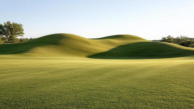 A golf course with a green grass field photo