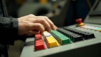 Operators Hands Manipulating Control Panel Buttons in Factory. video
