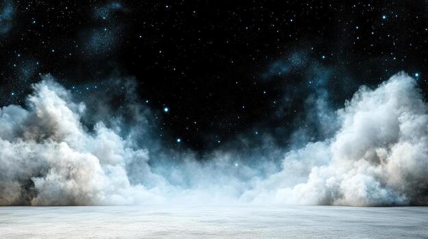 Clouds and stars in the sky over a concrete floor photo