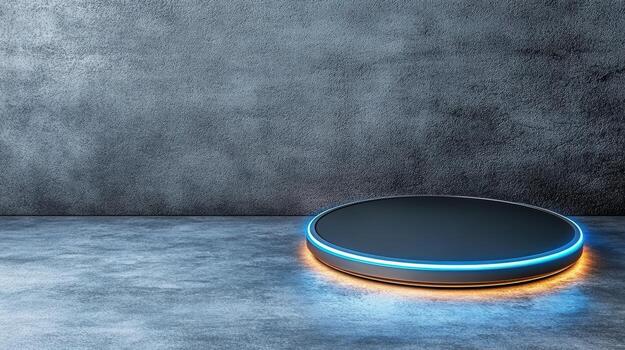 A smart speaker sitting on a table with a blue light photo