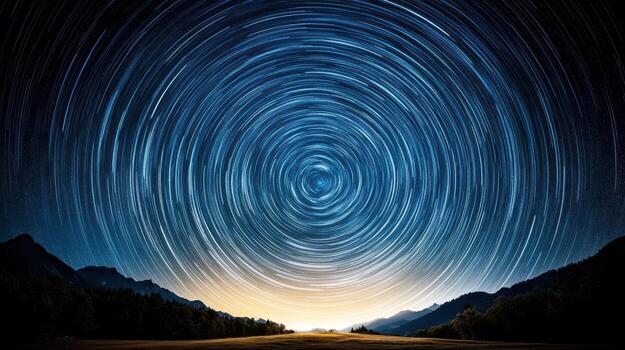 A star trail in the sky over a mountain photo