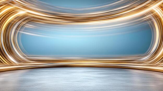 Golden light in a room with a blue background photo