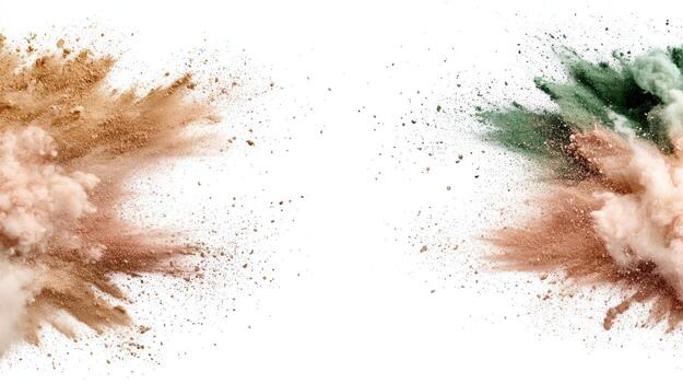 Two different colored powder explosions on a white background photo