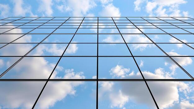 A building with a blue sky and clouds in the background photo