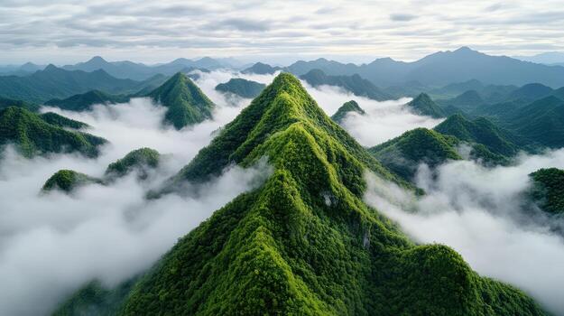 The mountains are covered with green vegetation photo