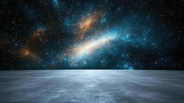 An empty space with a starry sky and a concrete floor photo