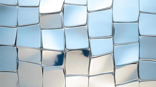 A shiny metal wall with many different shapes photo