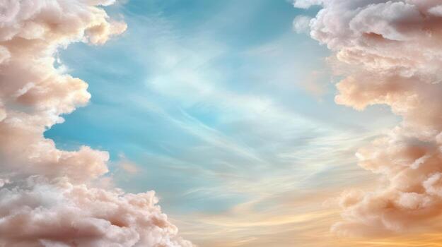 Clouds and sky background with blue sky and orange clouds photo