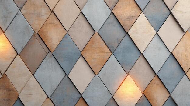 A wall with a geometric pattern of light bulbs photo