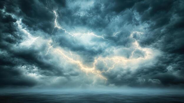 Stormy sky with lightning over the ocean photo