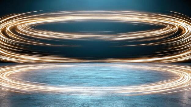 Light trails in a circular shape on a dark floor photo