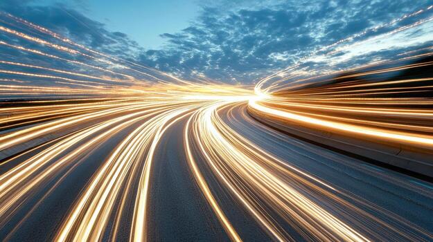 Light trails on a highway at dusk photo