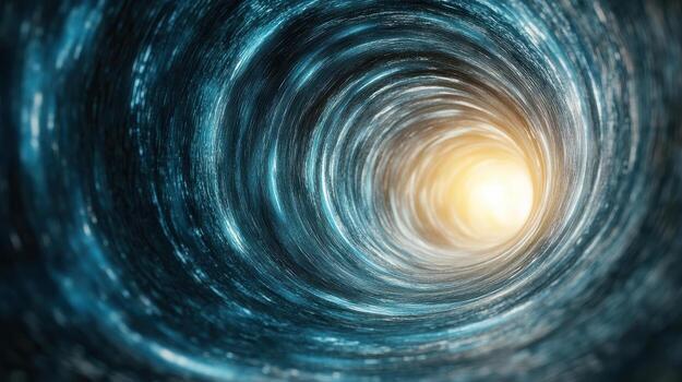 A blue tunnel with a bright light at the end photo