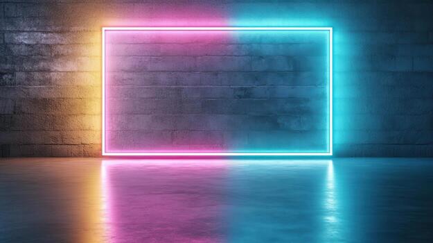 Neon neon square frame in a dark room photo