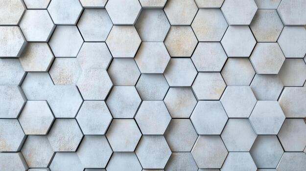 Hexagonal pattern of white concrete tiles photo