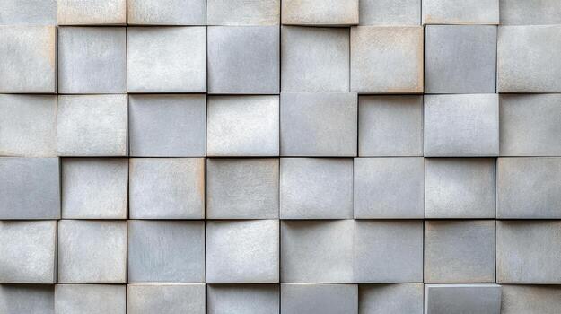 A wall made of metal squares with a texture photo