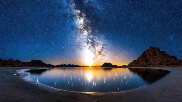 The milky way over a lake in the desert photo