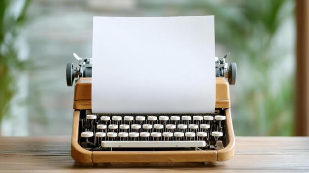 un antiguo máquina de escribir con un blanco sábana de papel en parte superior foto