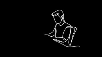 Continuous line animation of remote worker typing on laptop at desk video