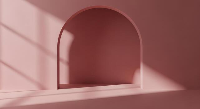 Muted pink architectural archway with natural light and elegant shadow play, creating a serene and minimalist backdrop for product display or creative design projects photo