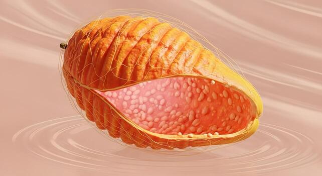 An artistic 3D rendering of an organic structure, highlighting its internal texture and form photo