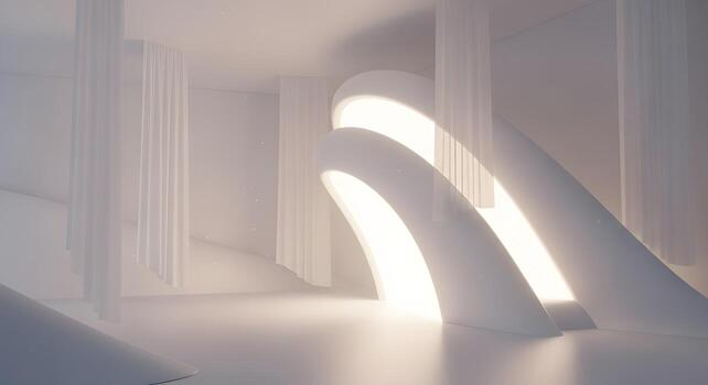 An ethereal, luminous abstract interior with flowing architectural forms and soft, diffused lighting photo