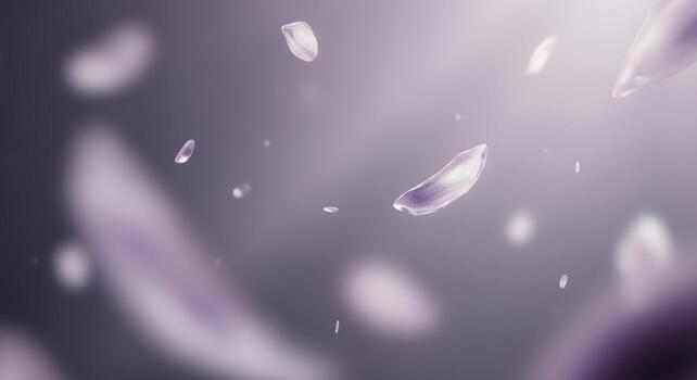 Delicate lavender petals gracefully float and drift through a soft, ethereal background, creating a serene and captivating visual experience that evokes tranquility photo