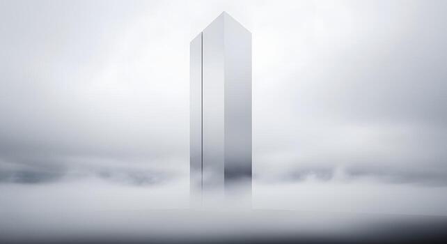 Abstract Metallic Structure Emerging from the Mist A Minimalist Architectural Concept photo