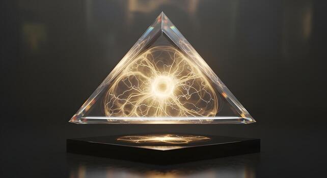 Abstract 3D Render Illuminated Energy Plasma Sphere Within a Pyramid photo