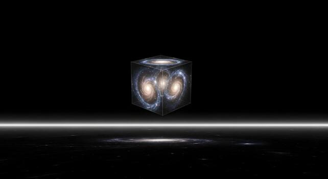 Cosmic Cube A Surreal Visualization of Galaxies within a Transparent Structure photo