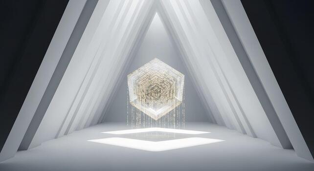 Abstract Data Cube Floating in a Minimalist Structure photo