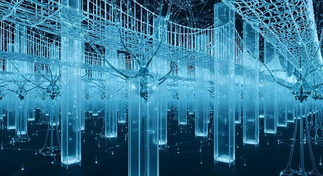 Abstract Digital Network Architecture Visualization in Blue Hues photo
